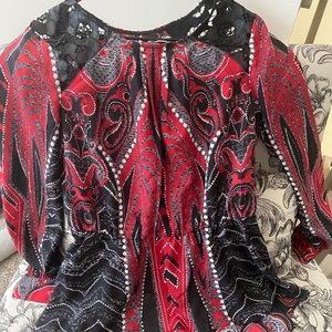 NWT Black & Red Lace Shoulder Top